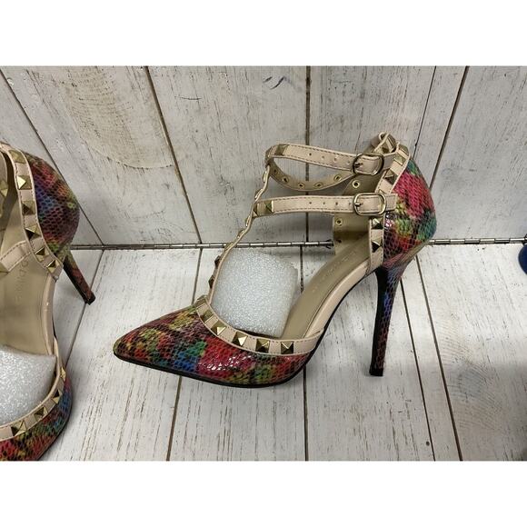 Wild Diva Lounge Women’s Multi Color Studded Faux Leather Stilettos Size 6 Heels - Picture 4 of 13